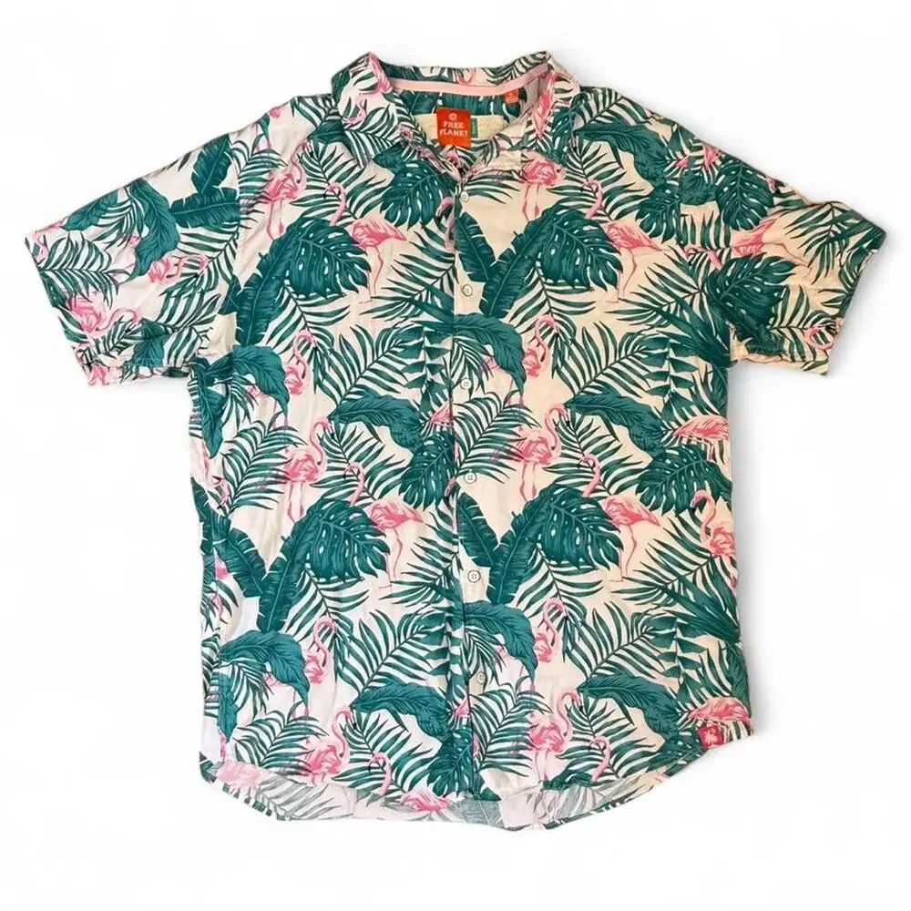 Free Planet Flamingo Button-Down Shirt